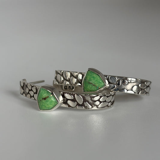 Mohave Green Turquoise Serpent Hoops