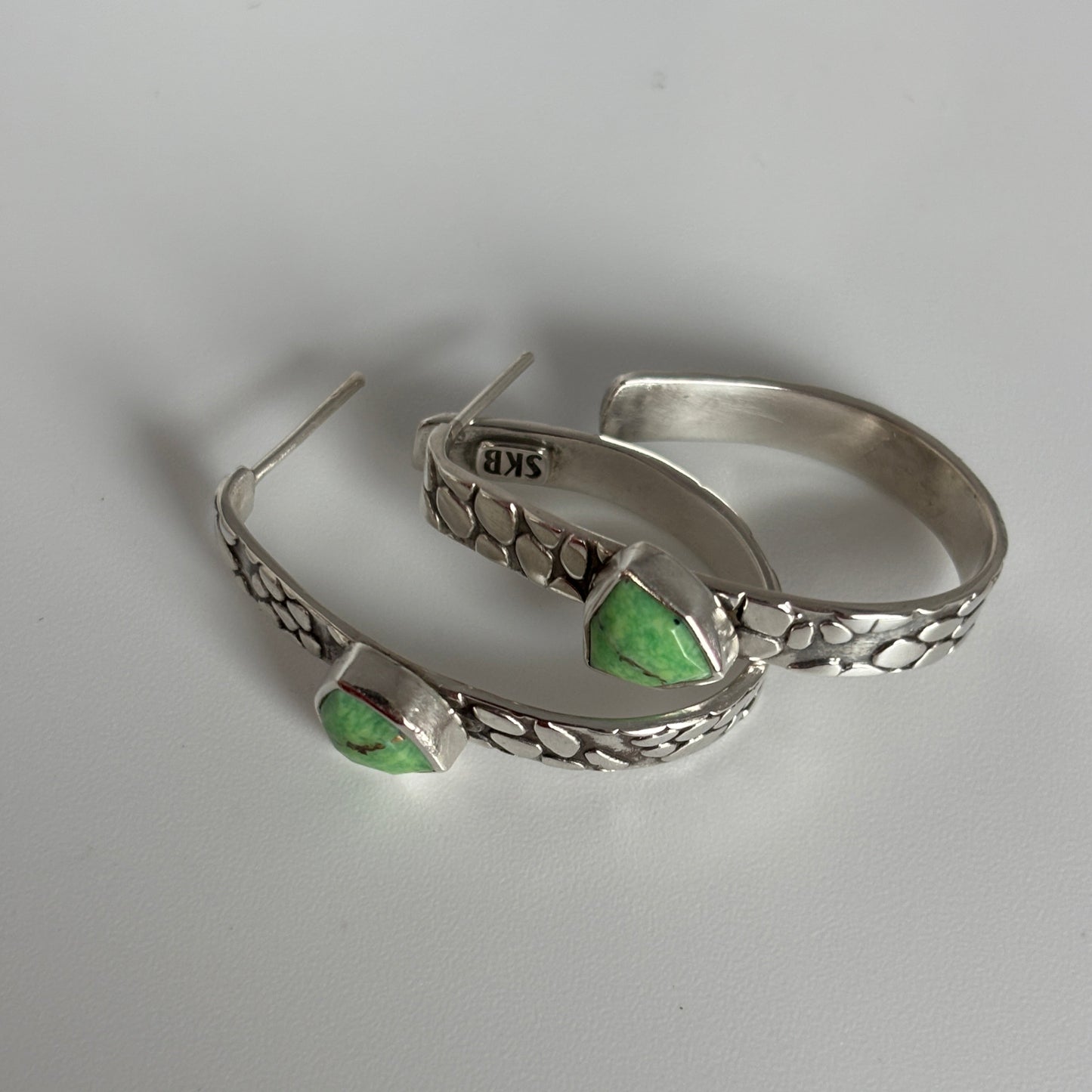 Mohave Green Turquoise Serpent Hoops