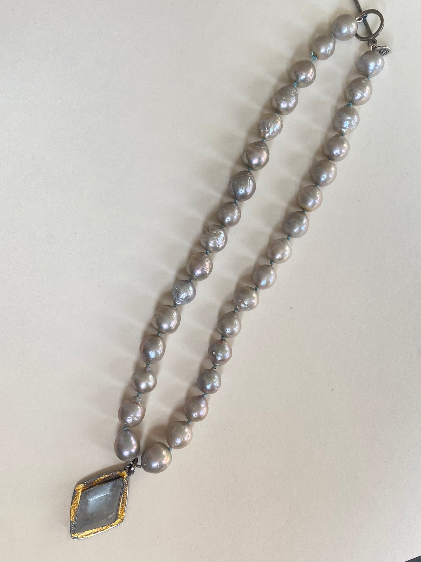 Gray Baroque Freshwater Pearl and Quartz Necklace