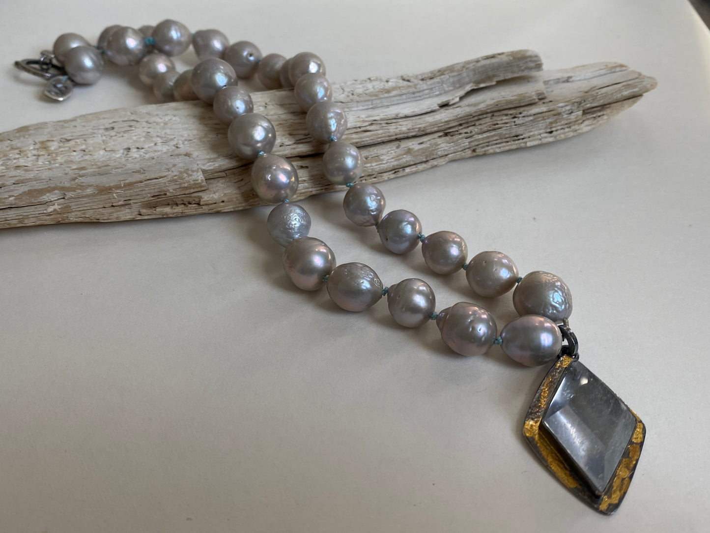 Gray Baroque Freshwater Pearl and Quartz Necklace