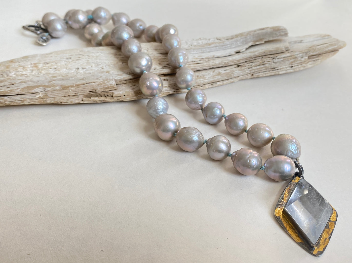 Gray Baroque Freshwater Pearl and Quartz Necklace