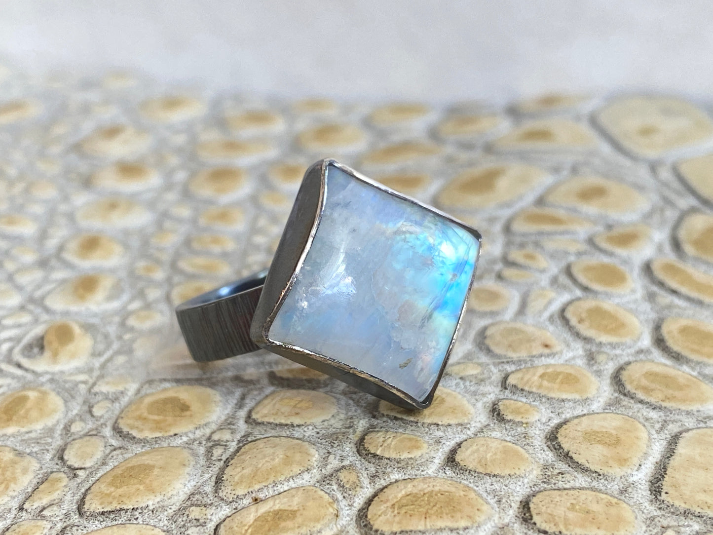 Textured Band Moonstone Ring