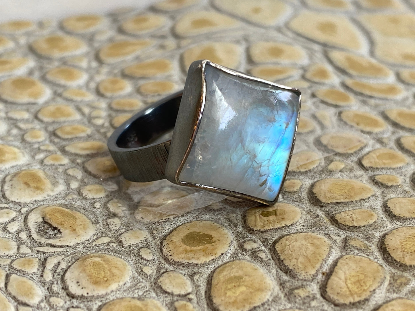 Textured Band Moonstone Ring