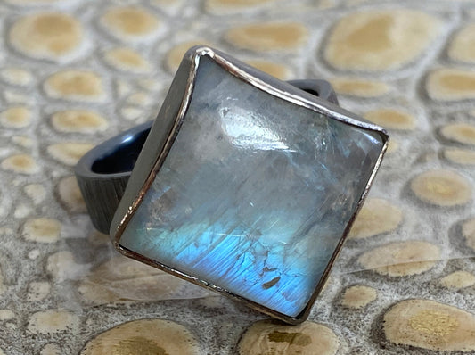 Textured Band Moonstone Ring